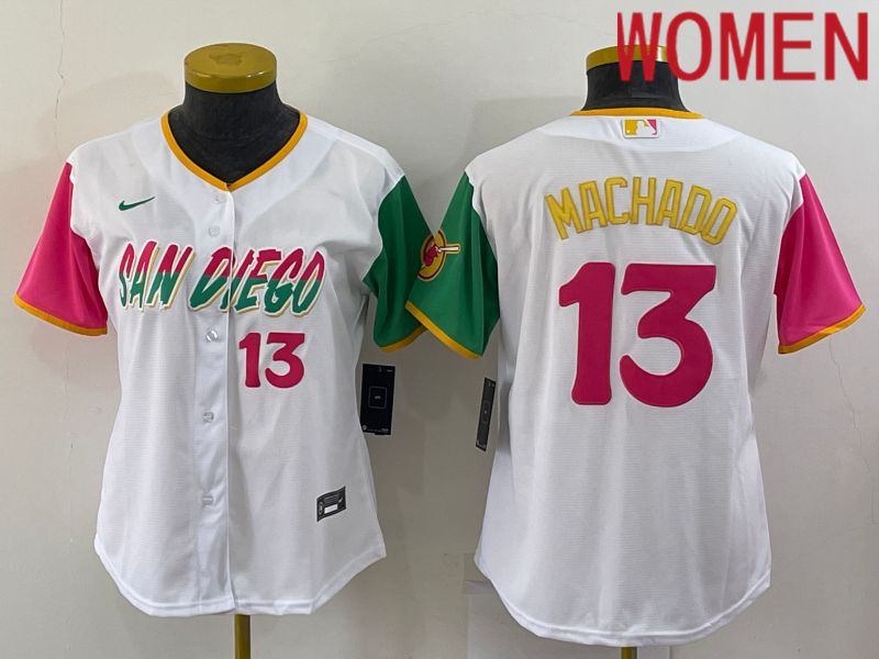 Women San Diego Padres #13 Machado White City Edition Game Nike 2022 MLB Jerseys->las vegas raiders->NFL Jersey
